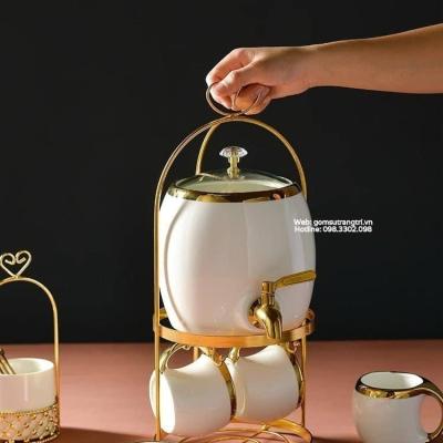 BỘ BÌNH NƯỚC SỨ TRẮNG KÈM GIÁ TREO CAO CẤP
